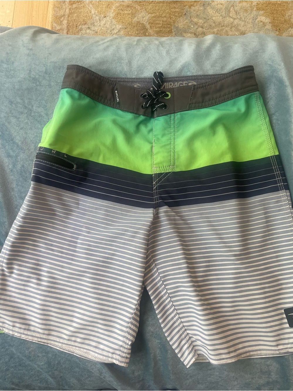 Rip Curl Green and Gray Gradient Stripe Board Shorts
